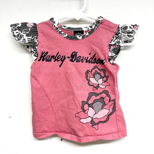 Harley Davidson Mouth Biker Pink Short Sleeve Summer Floral Top 12M