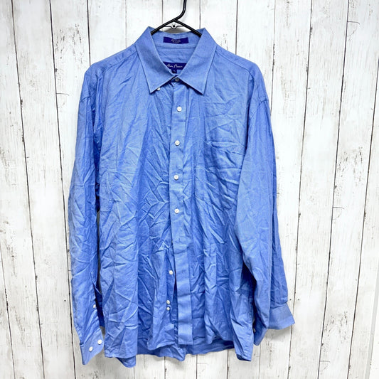 Alan Flusser Shirt Men Size XL Collared Long Sleeve Button Down Cotton Blue