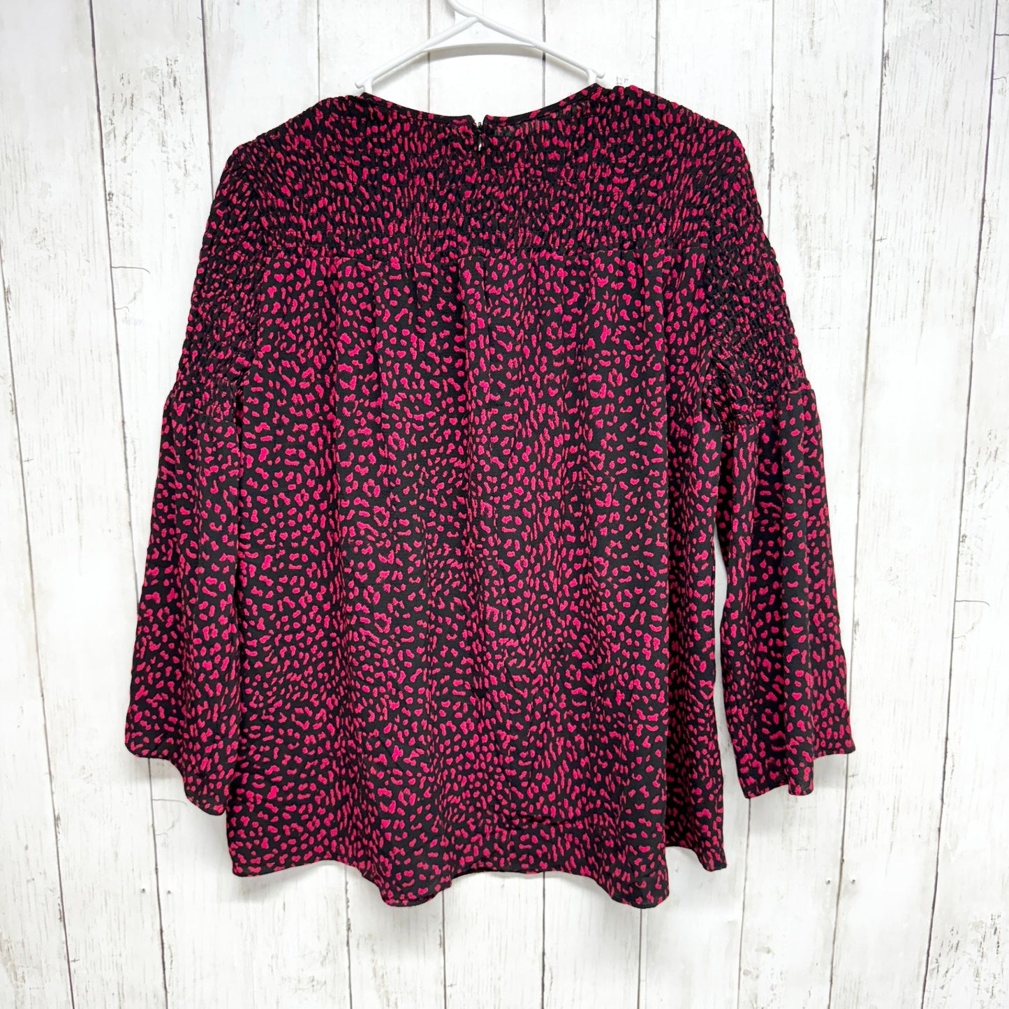 Michael Kors Top Women Sz Small Leopard Purple Print Long Sleeve Smocked Blouse