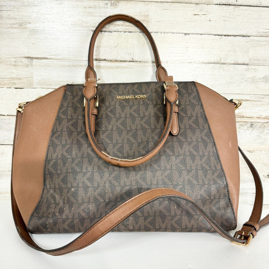 MICHAEL KORS Women Crossbody/ Handbag Logo Printed Brown Leather Handled
