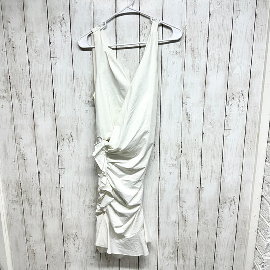 PRICNESS POLLY Dress Women Size 8 Rutched Ruffled Mini Crossover White Open