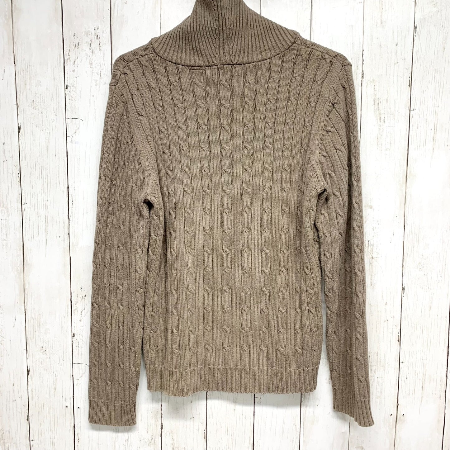 Liz & Co Sweater Women Chest 31" Medium Brown Turtleneck Cable Knit Long Sleeve