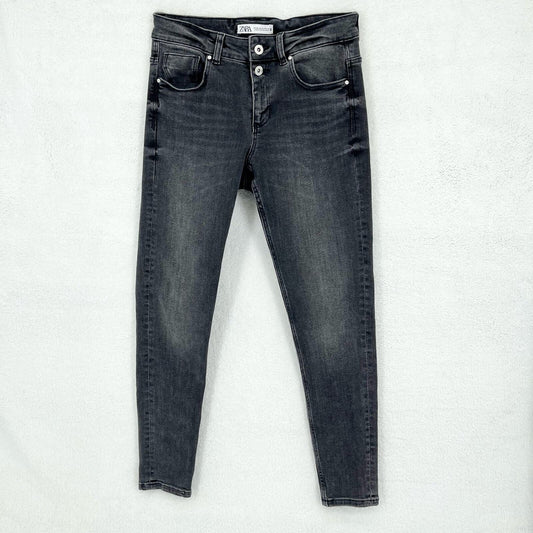 Zara Black Wash High Waisted Button Fly Skinny 5 Pocket Jeans Size 6