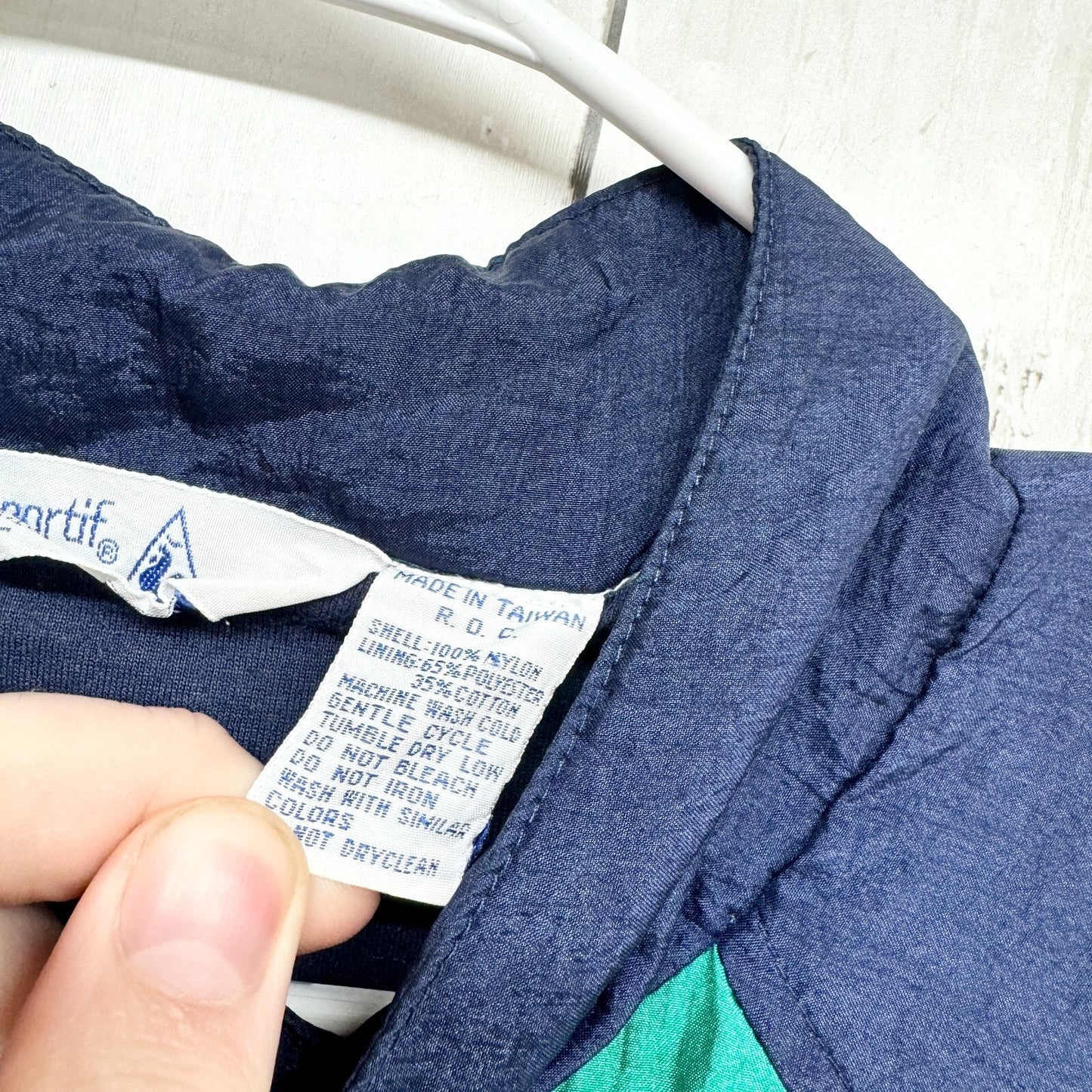 Vintage Le Coq Sportif Jacket Unisex Size Medium Green Navy Zip Up Bomber Casual
