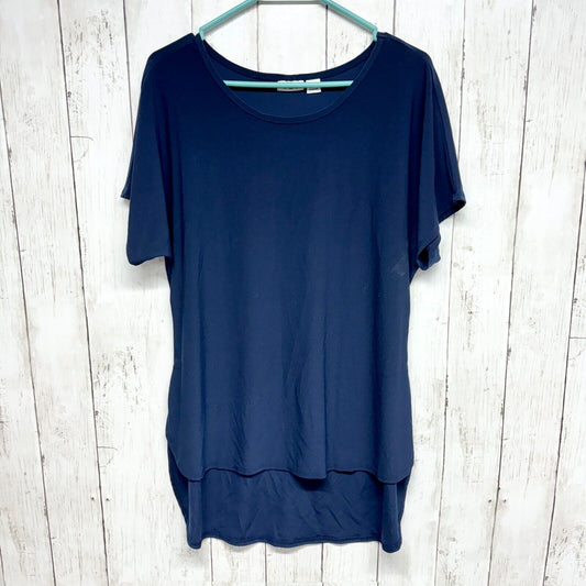 CATO Tunic Women Size S Short Sleeve Relaxed Navy Blue High Low Mini Dress Crew