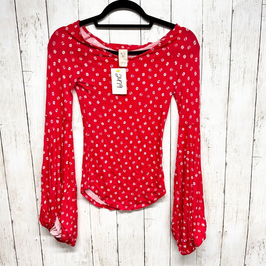 We The Free Top Women Size XS Red Dot Print Boat Neck Puffed Long Sleeve Blouse