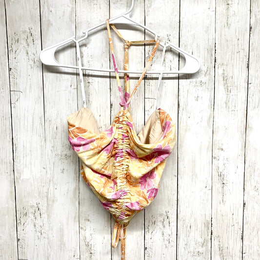 LULUS Cropped Women Size M Floral Halter Tied Neck Rutched Front Open Back NWT