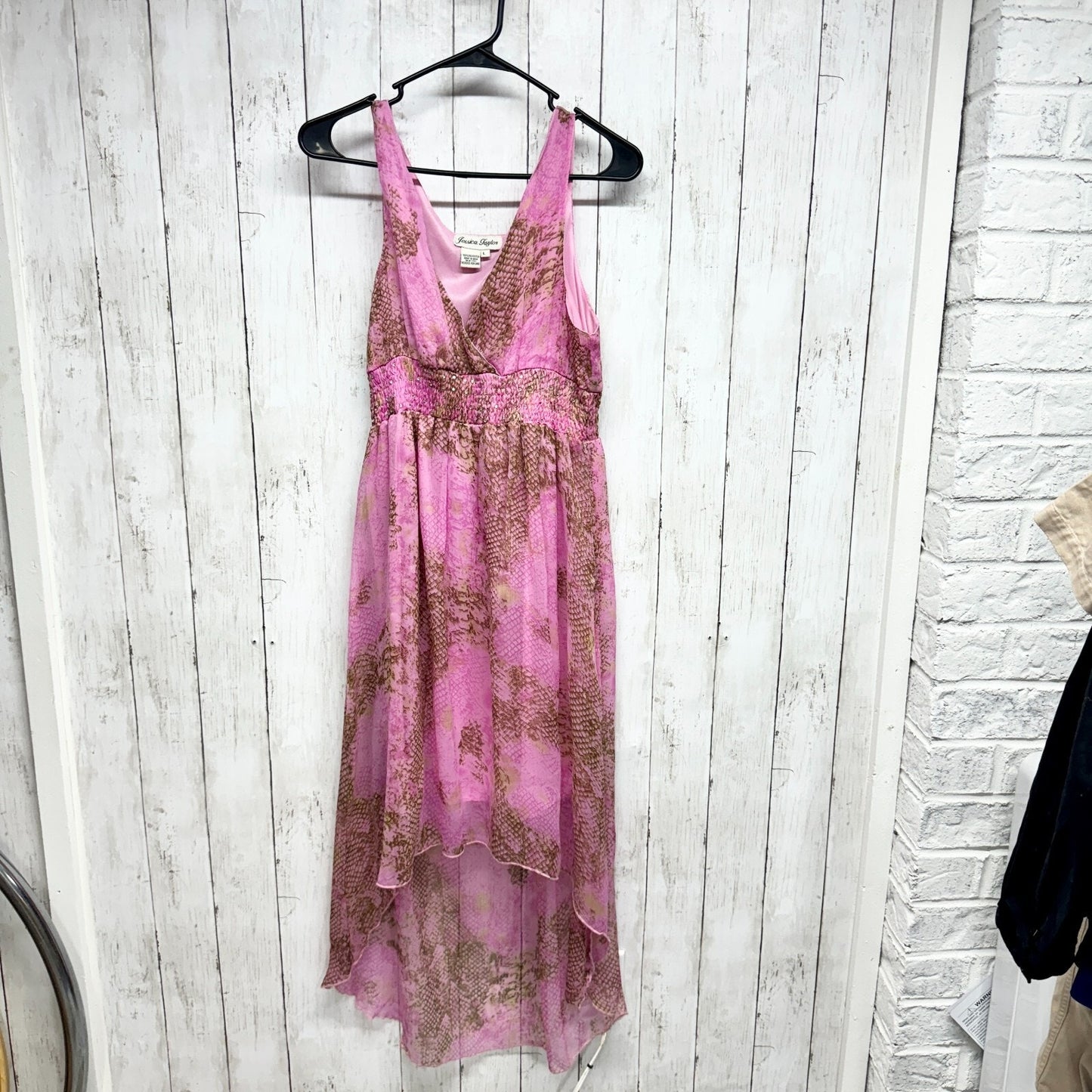 JESSICA TAYLOR Dress Women Size L Polyester Pink High Low Maxi Sleeveless Sheer