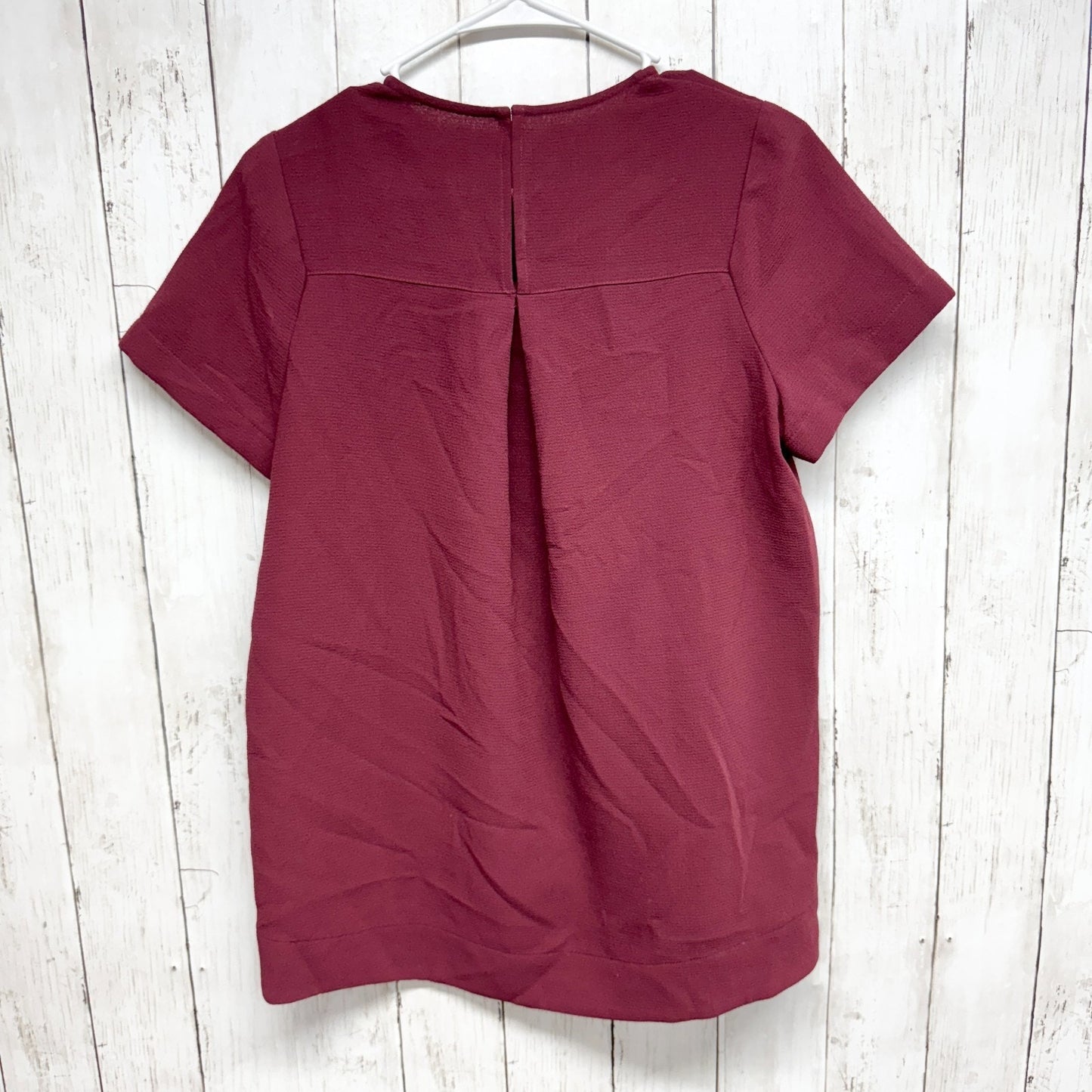Madewell Shirt Women Size Small Burgundy Round Neck Short Sleeve Blouse Business