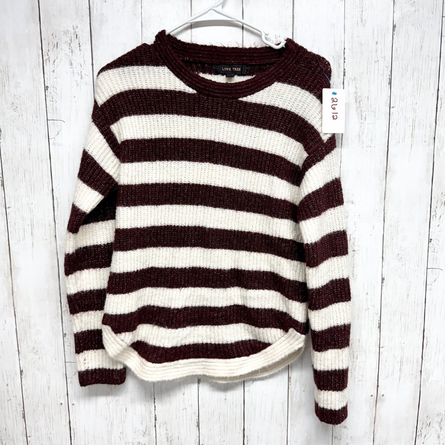 Love Tree Sweater Women Size Medium Stripe Round Neck Long Sleeve Blouse Casual