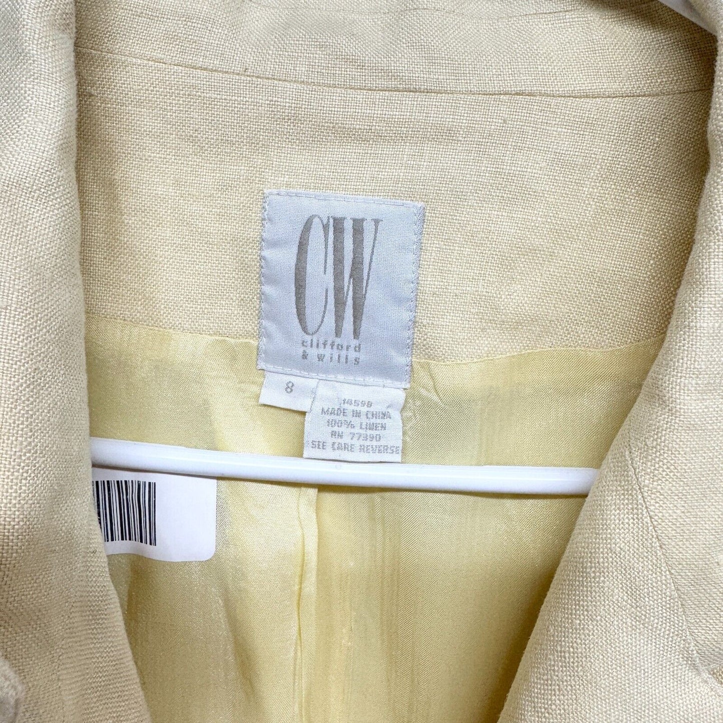 Clifford & Willis Suit Jacket Women Size 8 Yellow Single Breasted 100% Linen