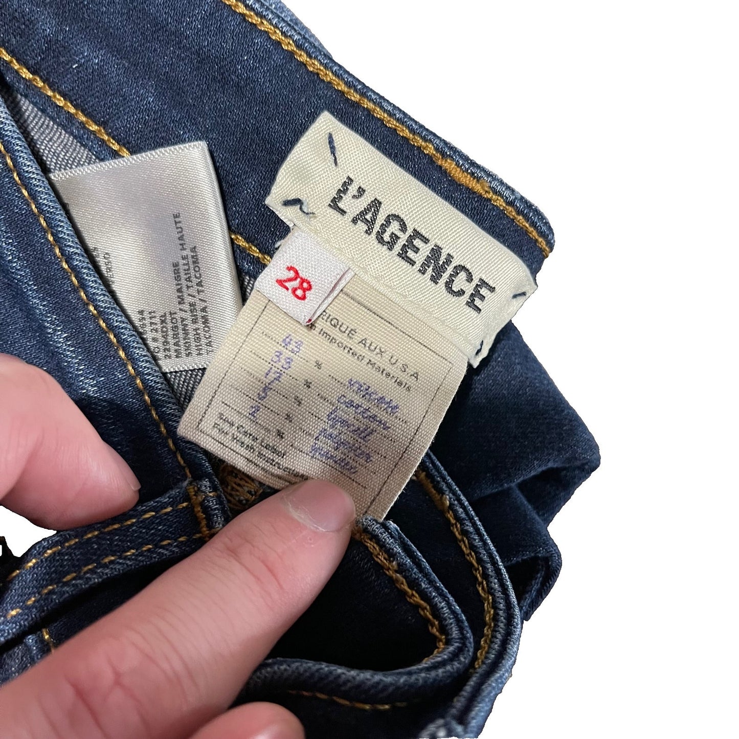 L'Agence Margot Skinny Mid Rise Dark Wash Blue Ankle Cotton Jeans Size 28