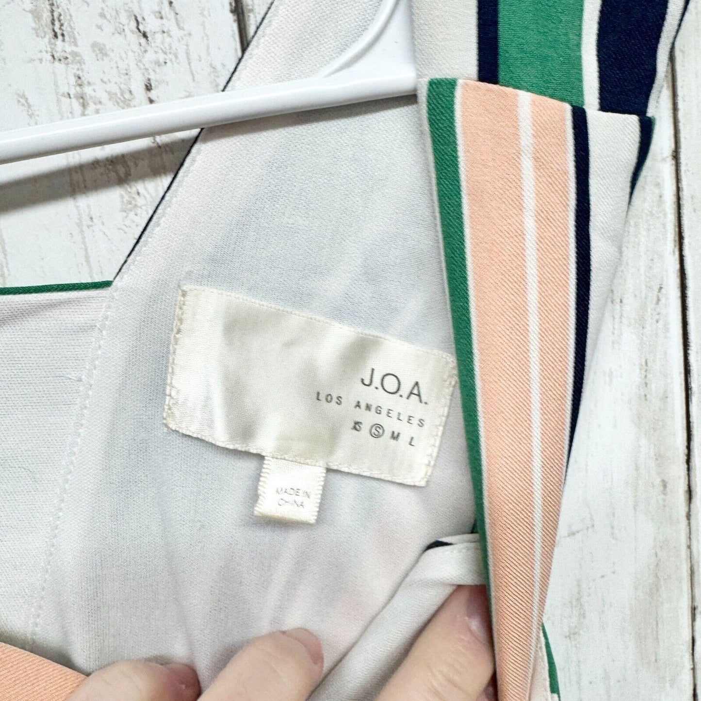 J.O.A. Dress Women Size Small Green/Ivory Striped Asymmetrical Mini Sleeveless