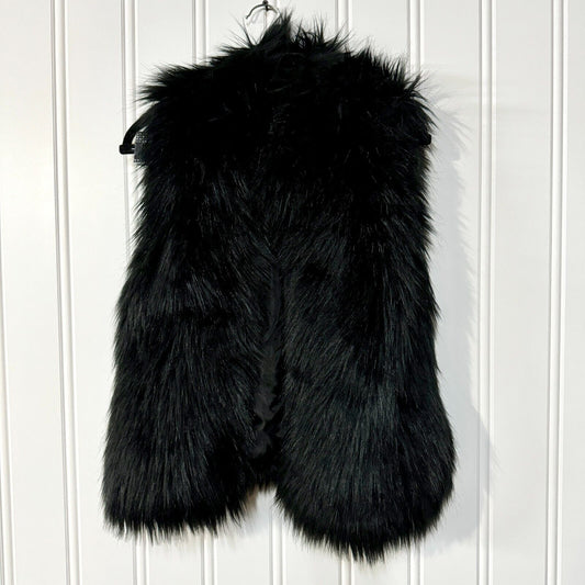 CI SONO Vest Women Size M Faux Fur Black Open Front Fluffy Sleeveless