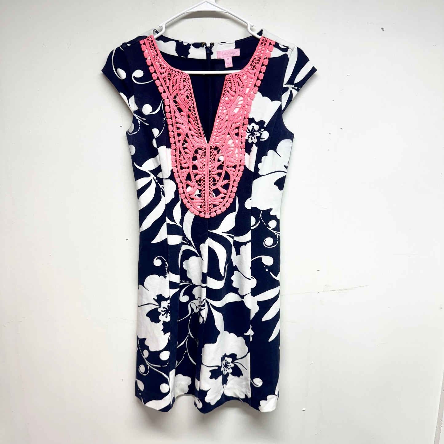 LILLY PULITZER Women Briella Navy and Coral Short Sleeve Mini Dress X-Small
