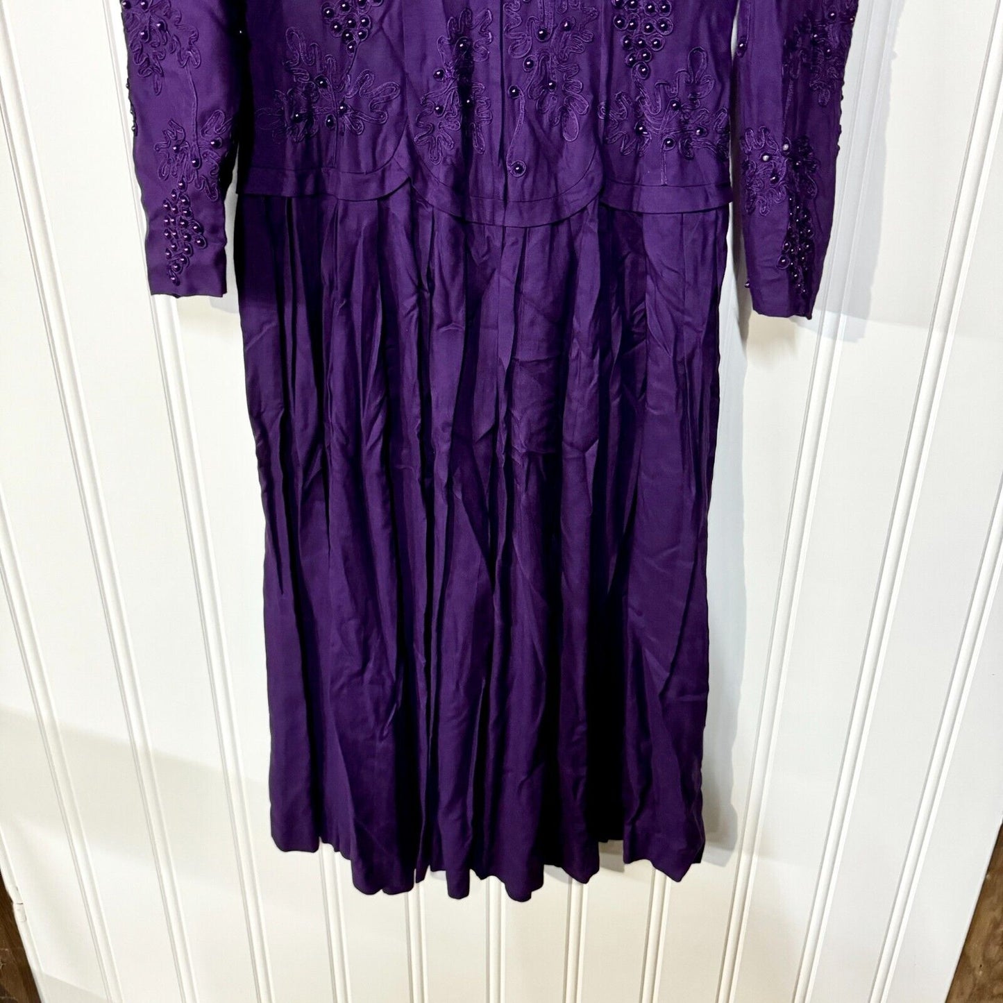 Vintage Marie St. Claire Purple Beaded Padded Shoulder Evening Dress Size 12