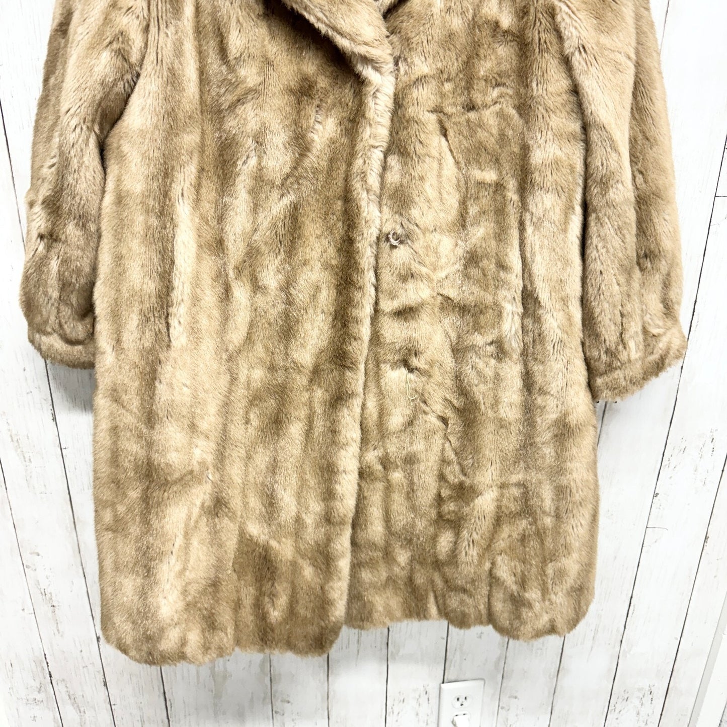 Vintage Coat Unisex Sz 14 Mink Fur Collared Long Sleeve Peacoat Front Pockets