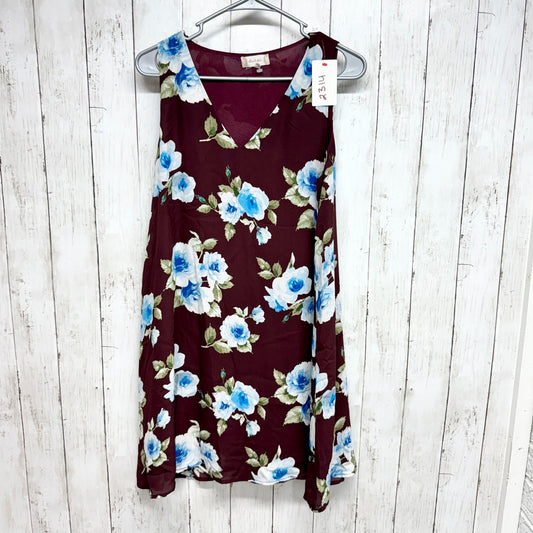 Altar'd State Dress Women Size Medium Vneck Sleeveless Maroon Floral Mini Casual