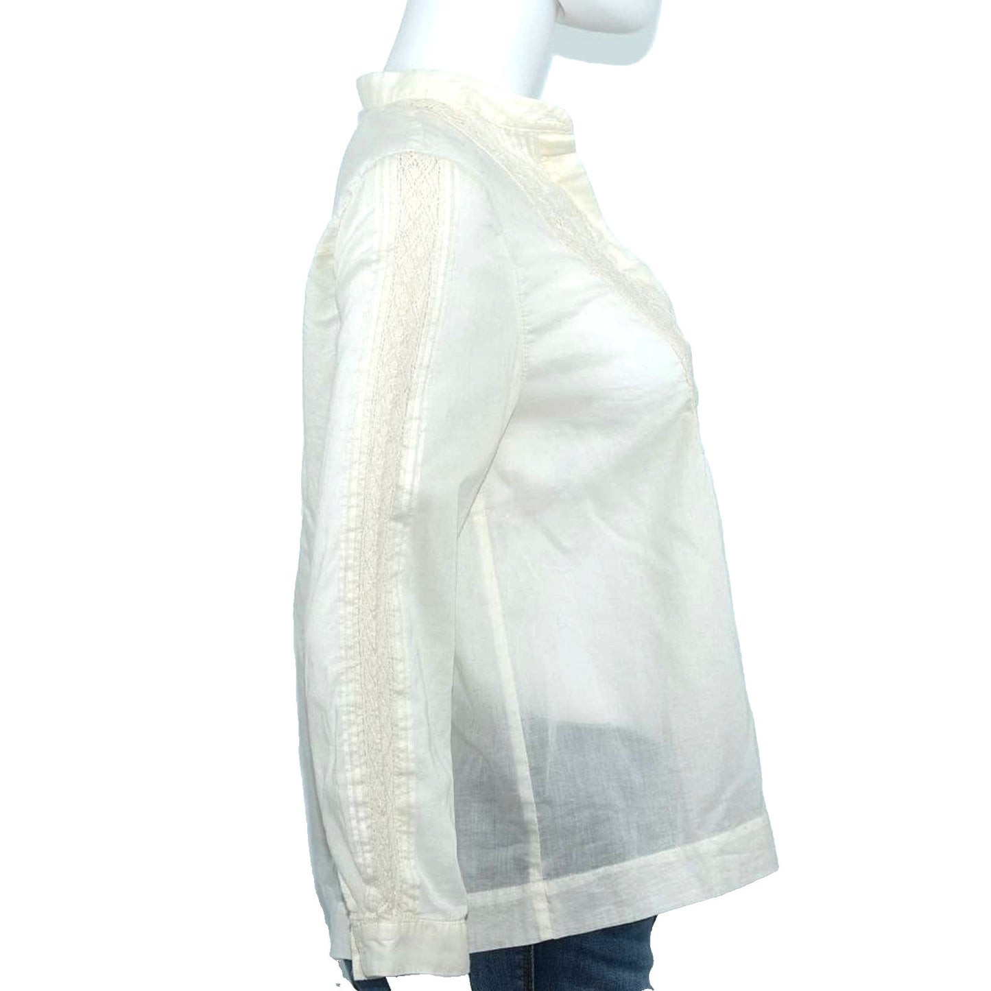 Madewell Lace Trim 1/4 Sleeve Pintuck Peasant Cream Blouse Size Small