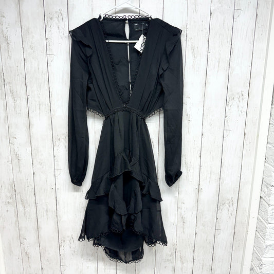 ASOS Dress Women Size 6 Mini Laced Open Black Pleated Ruffled Black Summer