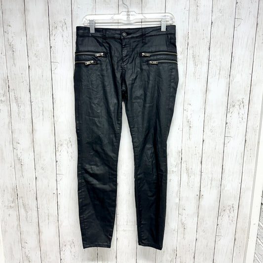 Zara Woman Pants Women Sz 6 Pleather High Rise Slim Fit Black Zip Front Pockets