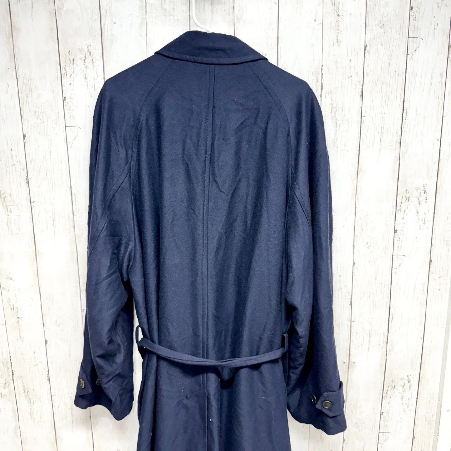 Vintage Reporter Coat Large Navy Collared Button Belted Split Back Long Peacoat