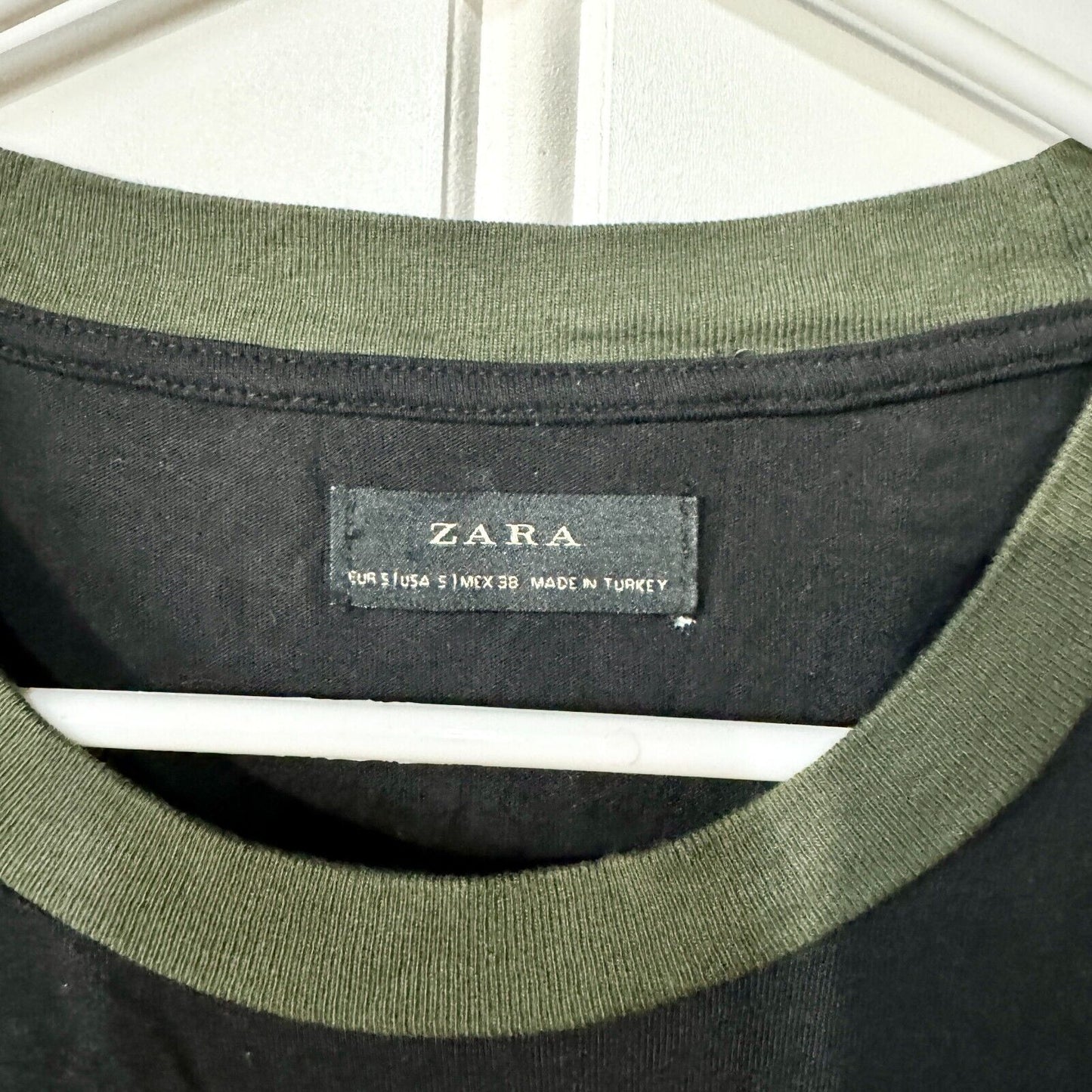 ZARA Shirt Mens Size S Black Camp Short Sleeve Cotton Military Crewneck Tee
