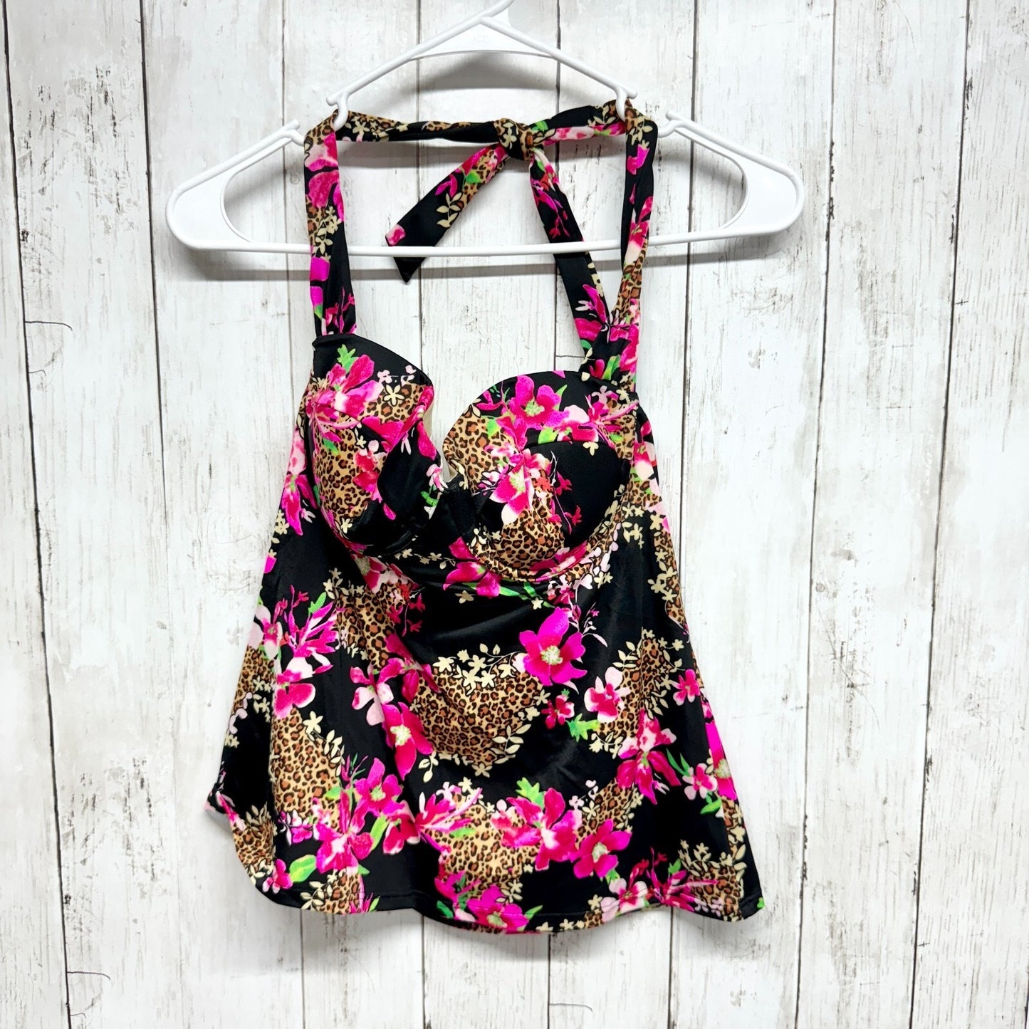 Victoria’s Secret Swim Women Size 36B Neon Animal Designed Floral Halter Top