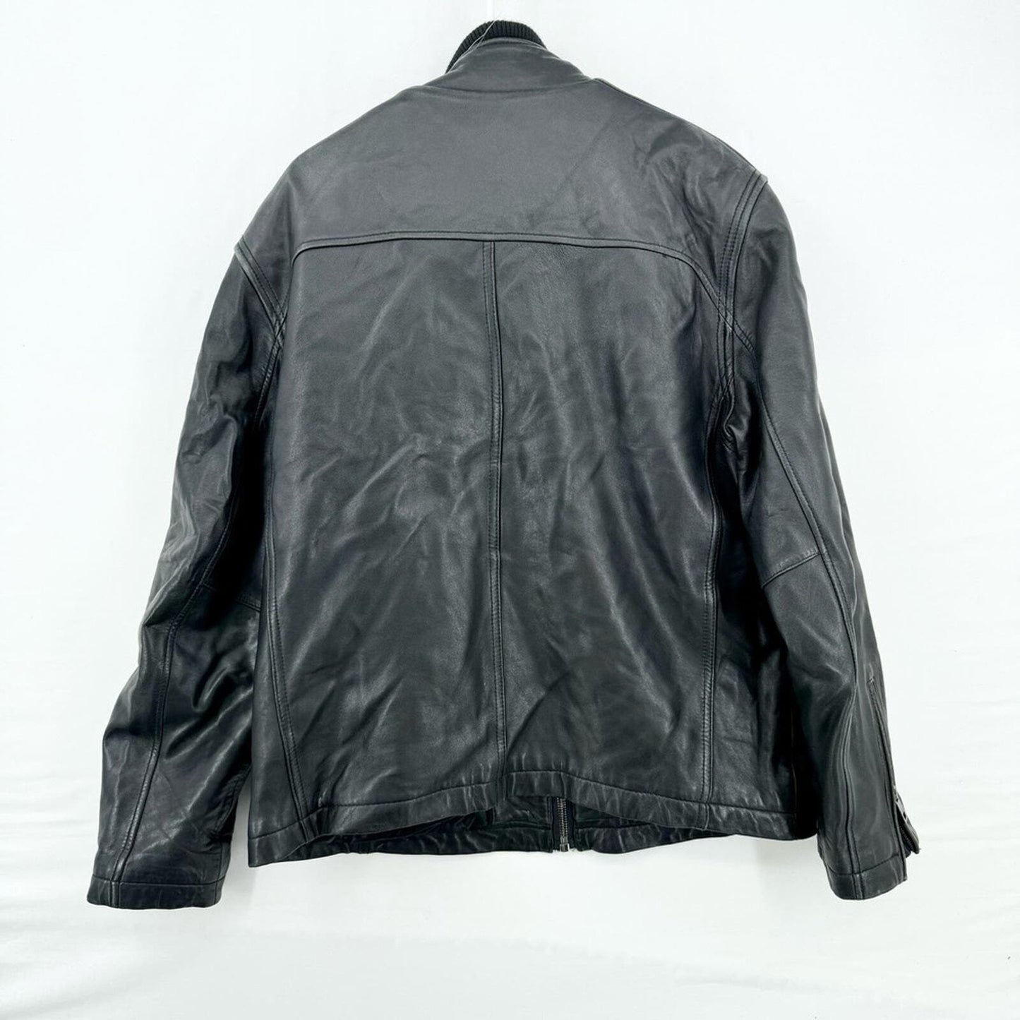 Andrew Marc Leather Full Zip Black Fabian Jacket Size Large