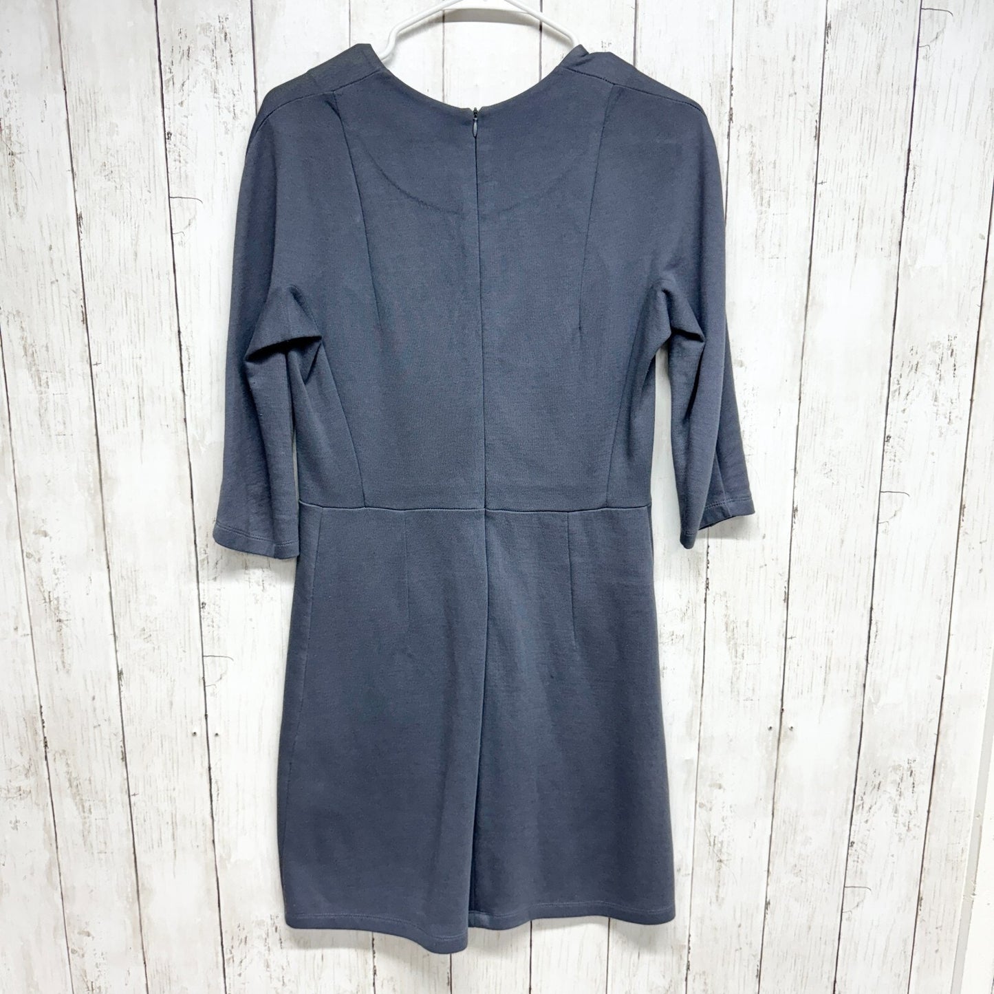 Carven Dress Womens Size Medium Midi V-Neck 3/4 Sleeve Grey Cotton Blend Work