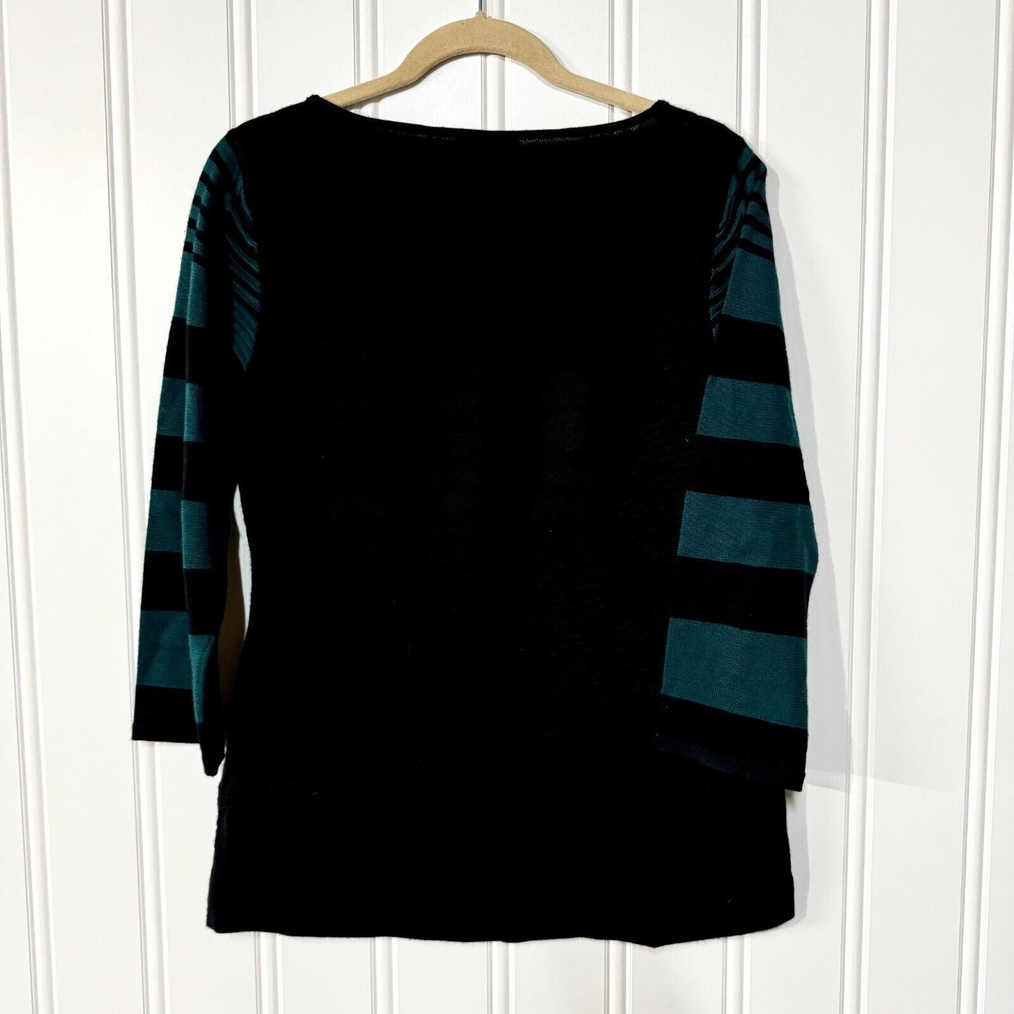 TAHARI Sweater Women Size L Black Asymmetrical Long Sleeve Wide Neck Wool