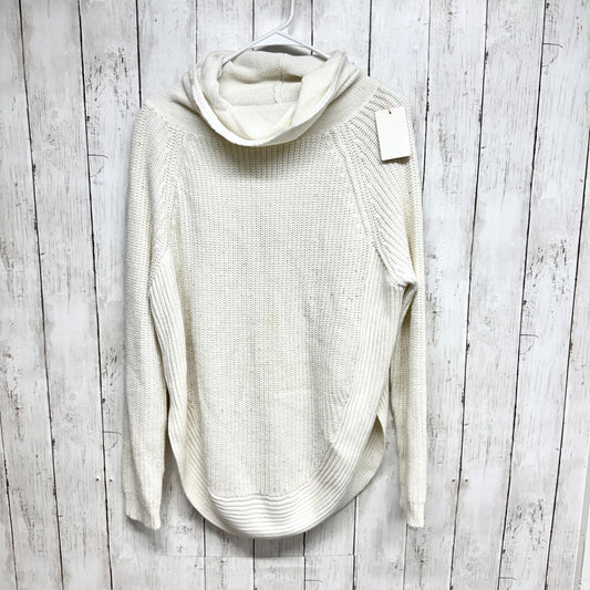 Suzy Shier Sweater Women Cream Knit Long Sleeve Turtleneck Side Slit Casual Cozy