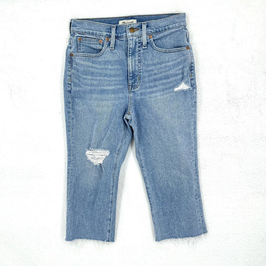 Madewell The Mom Jean Cropped Wide Leg Medium Wash Cotton Jeans Size 28P