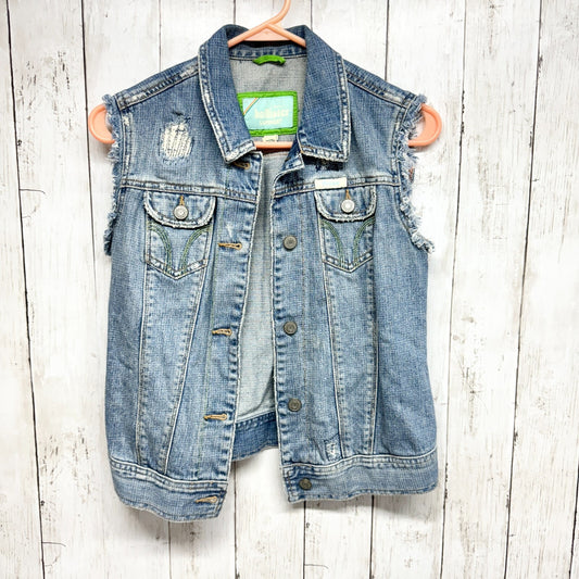 Hollister Vest Womens Medium Denim Blue Button Up Distressed 90s VTG Sleeveless