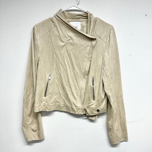 Mango Suit Women's Asymmetrical Zippered Faux Suede Cream Jacket Size Large
