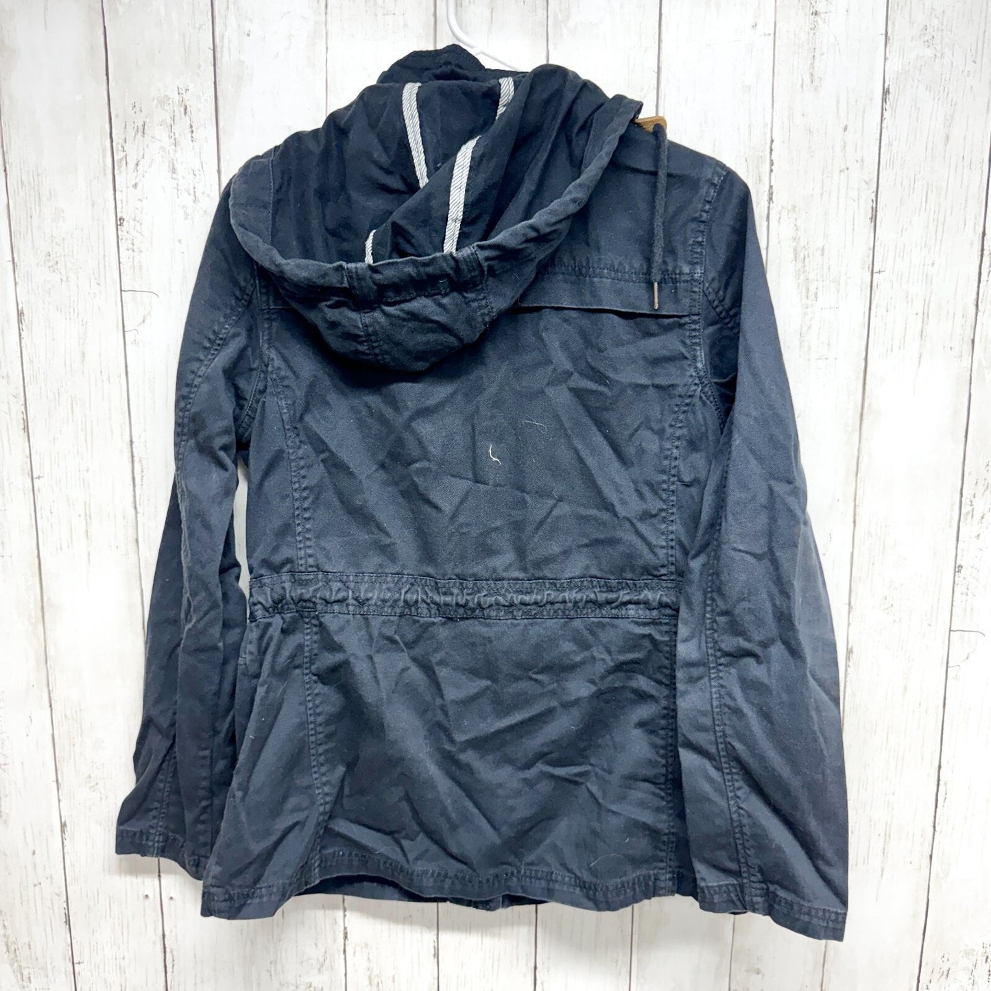 Fat Face Jacket Women Size 10 Navy Zip Button Hooded Utility Cinch Waist Pockets2071