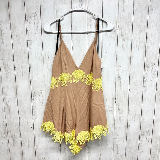 NBD Romper Women Bust 34" Tan Floral Embroidered V-Neck Embroidered Trim Boho