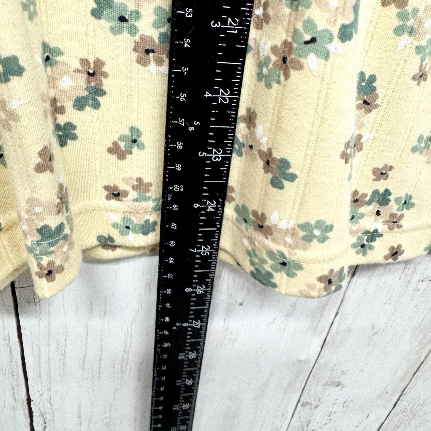Vtg Classic Elements Top Women 41" Chest Yellow Floral Short Sleeve Polo Shirt