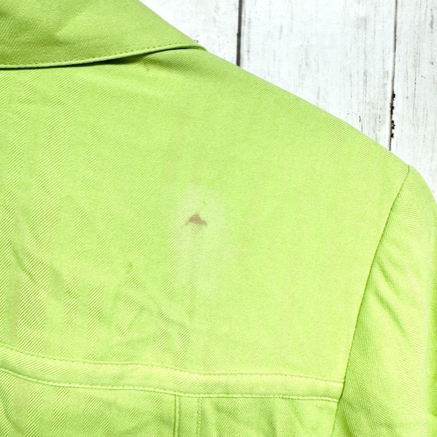 Chico's Jacket Women Size XL Button Bright Green Metallic Thread Windbreaker