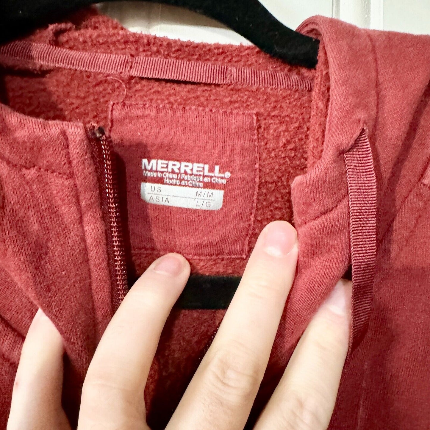 MERRELL Sweater Women Size Medium Red Full Zip Hooded Graphic Outdoor Cotton