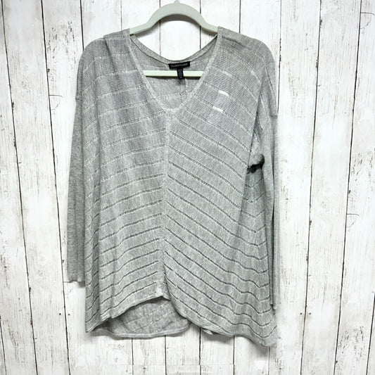 EILEEN FISHER Sweater Women Sz Small V Neck Long Sleeve Textured Tunic Top Grey