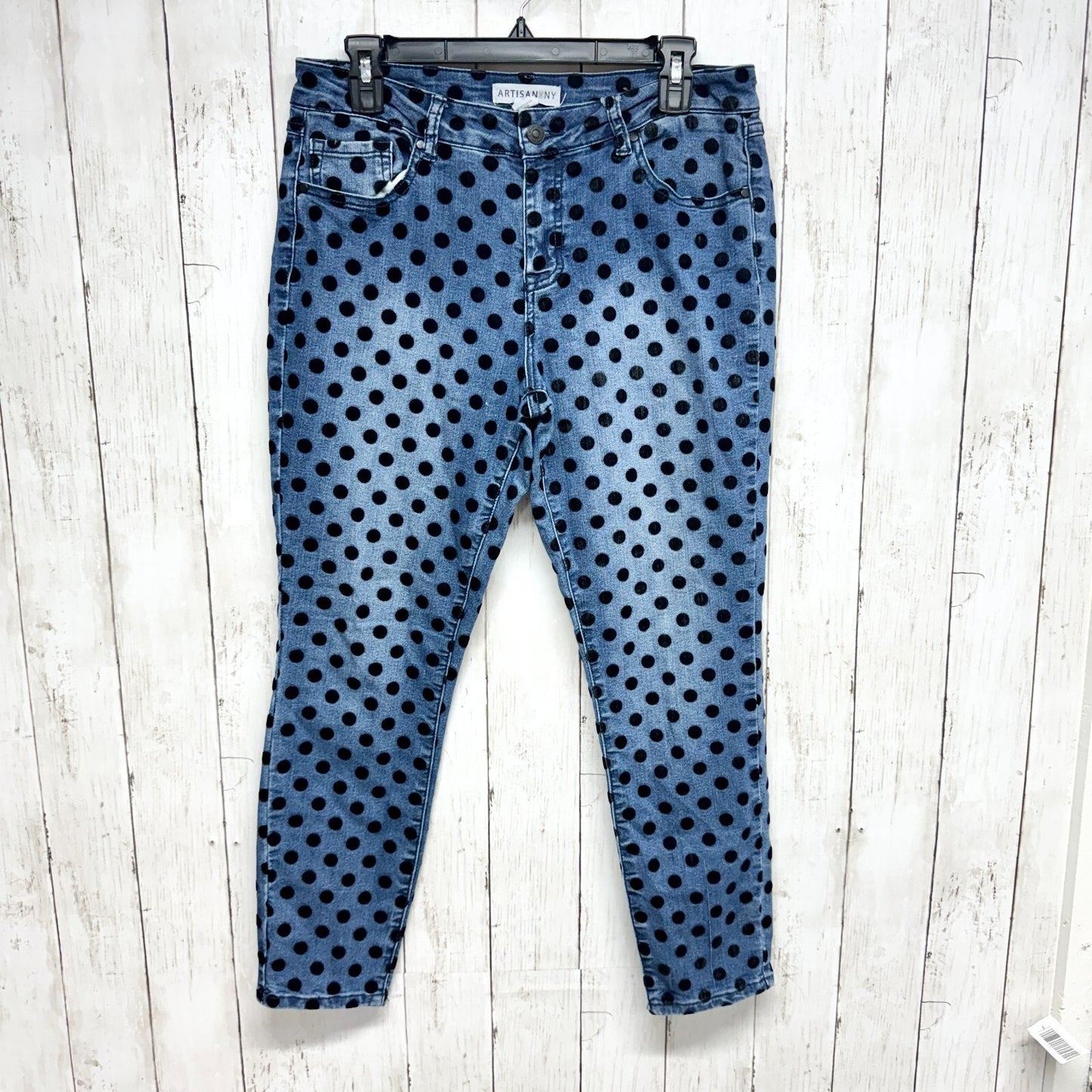 Artisans NY Jeans Women Size 10 Black Polka Dot Denim Blue Low Rise Ankle Skinny