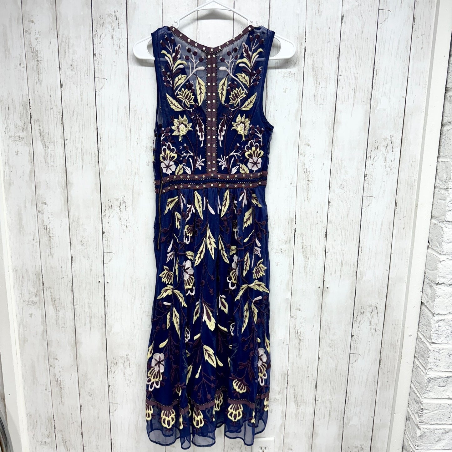 Anthropologie Moulinette Dress Sz 2 Soeurs Alicante Embroidered A-Line Blue Midi