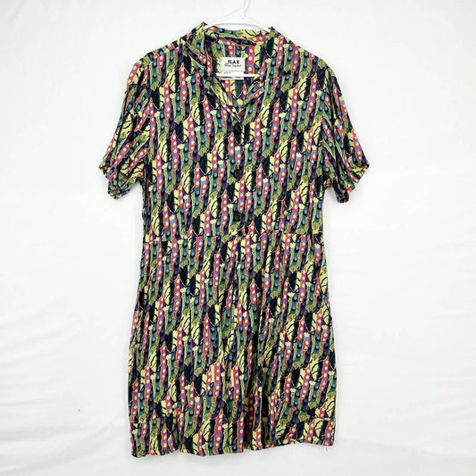 Flax 100% Rayon Multi Geometric Button Up Mini Dress Size Small