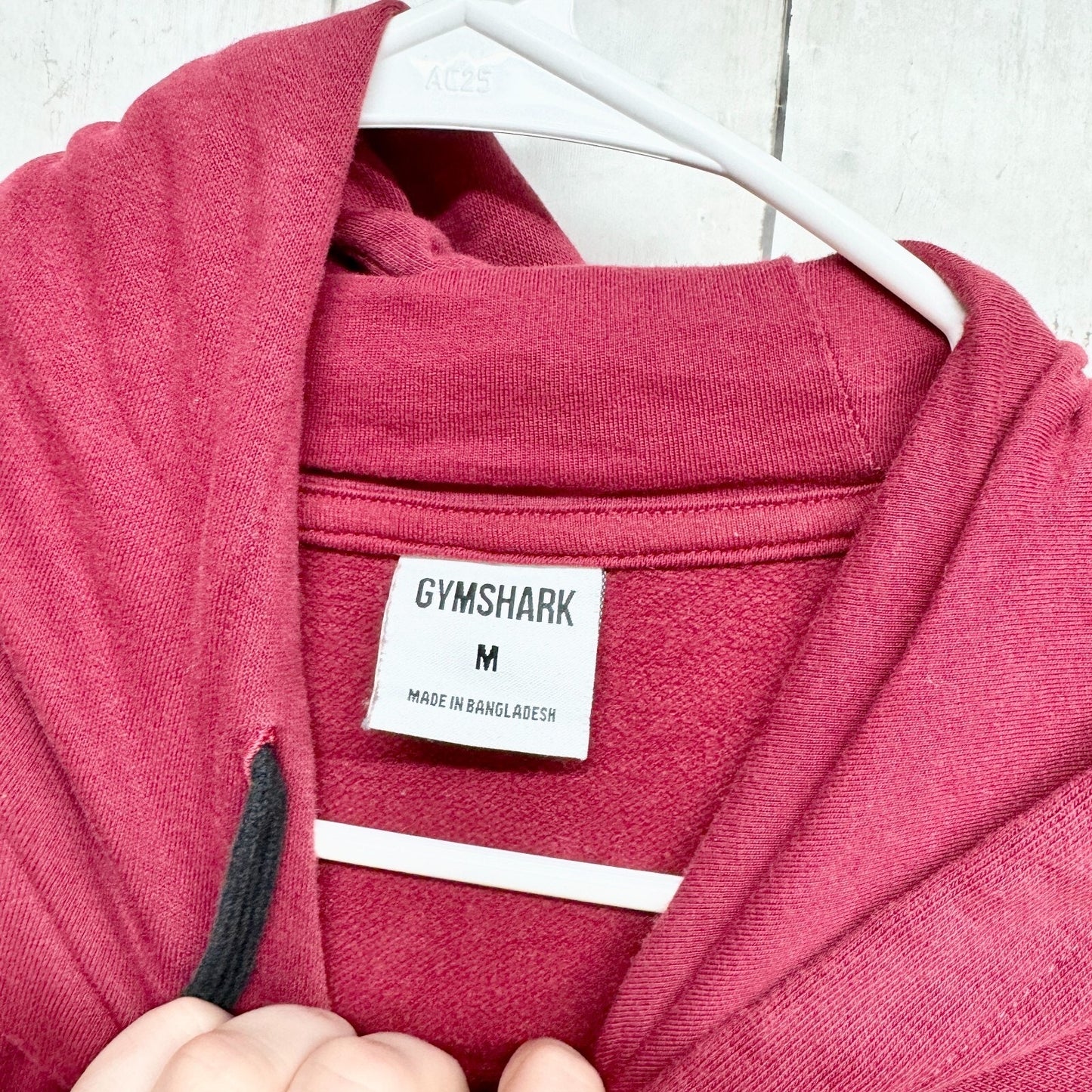 GYMSHARK Hoodie Men Size M Long Sleeve Burgundy Graphic Logo Cotton Athletic