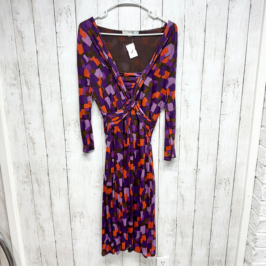 Boden Dress Women Size 10R Midi Long Sleeve Twisted Wide Open Neck Geometric