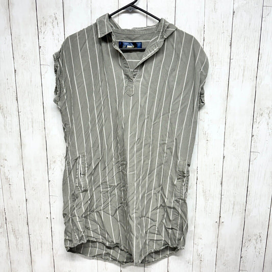 BLUE RAIN Dress Women Size M Green Striped Shirt Mini Short Sleeve V Neck Tencel