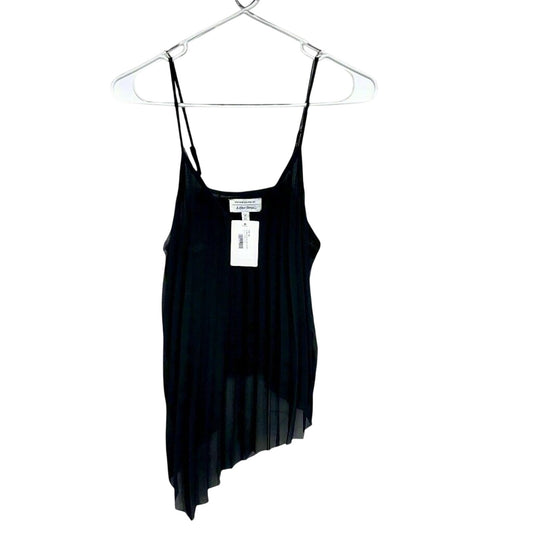 & Other Stories Asymmetrical Chiffon Pleated Black V Neck Tank Top Size 4