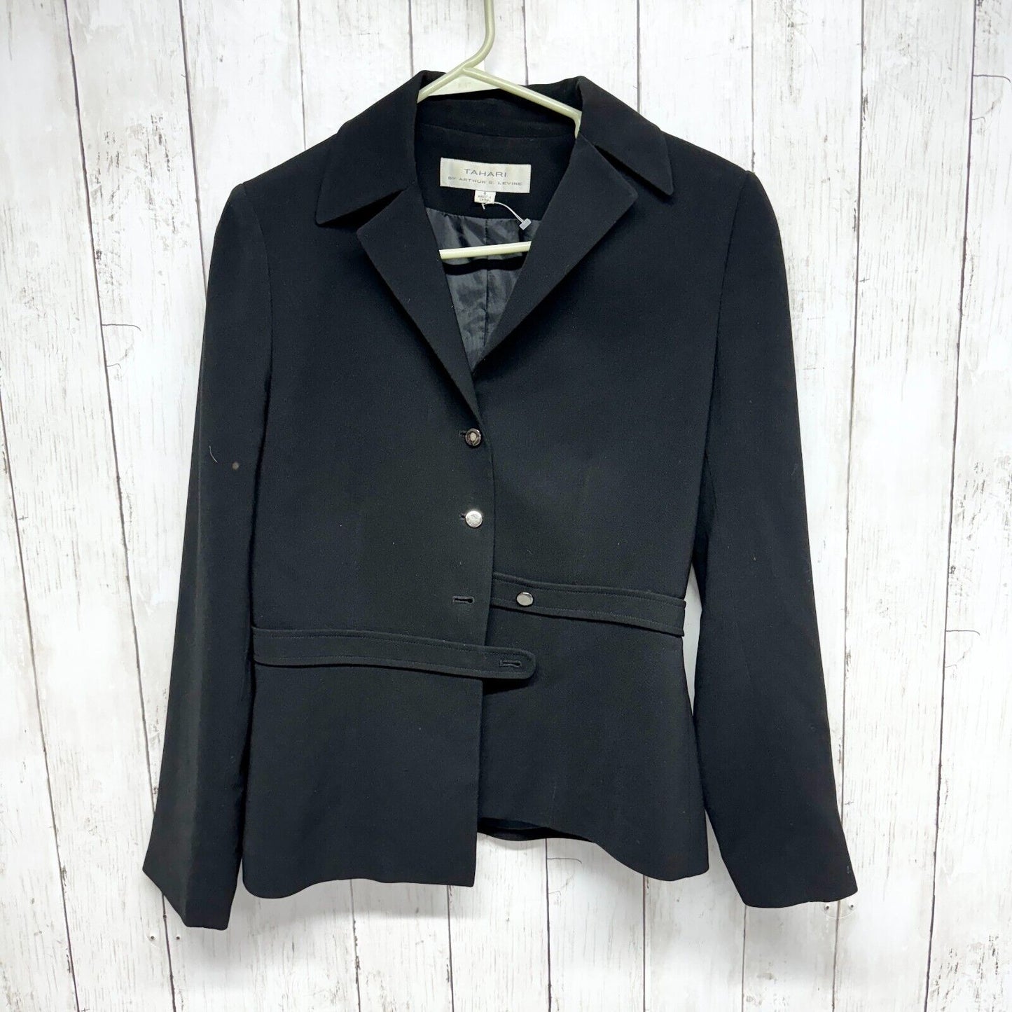 TAHARI Jacket Women Size 6 Black Single Breasted Business Casual Belted Blazer