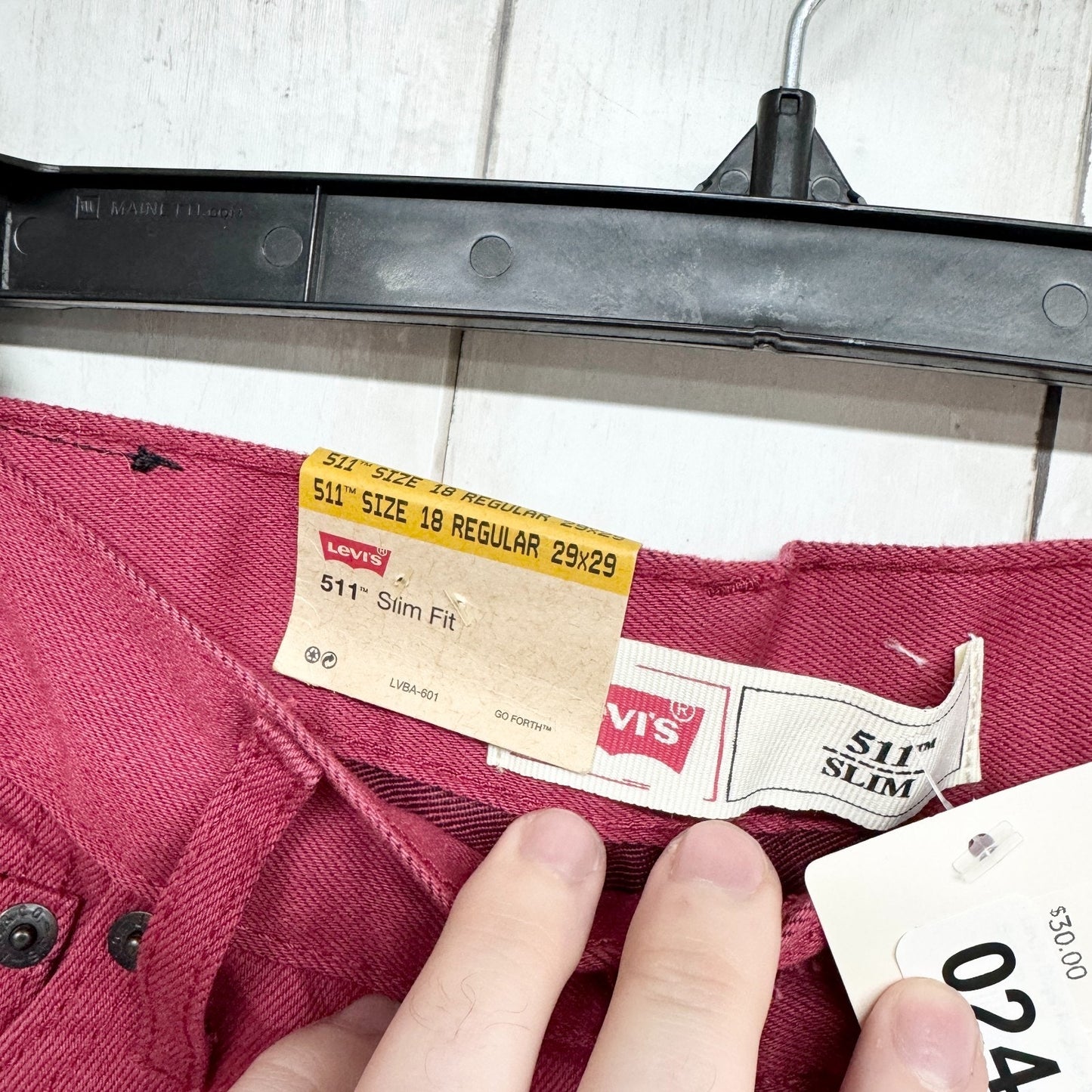 NEW Levi's Pants Men Size 18 Regular 29X29 511 Red Slim Fit Tapered Leg Jean
